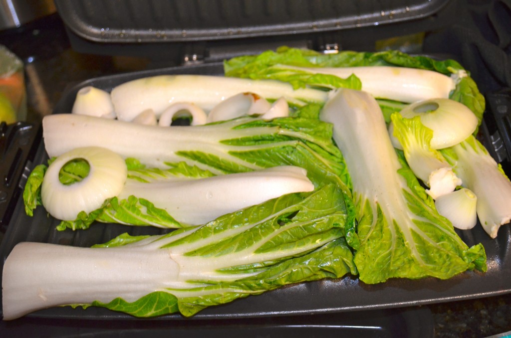 Bok Choy and onions. The bok choy will cook down