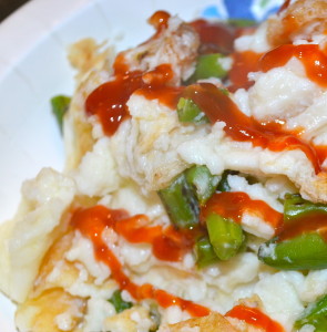 Egg whites with leftover chopped up green beans! And a bit of organic ketchup (all clean)