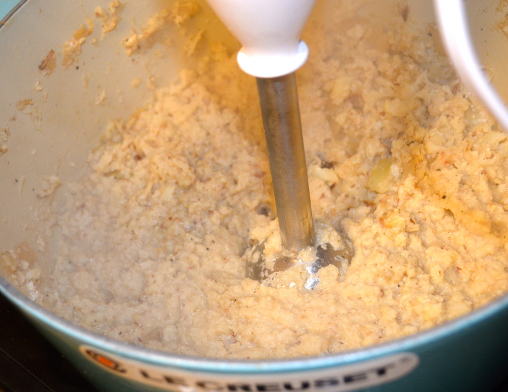 The trick to a creamy mash (if you don't have one, you can transfer to a food processor)