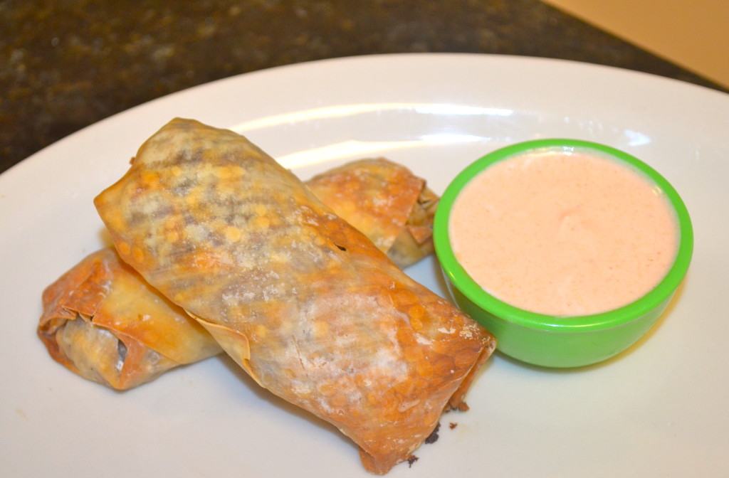 Baked Shrimp Egg Rolls with Sriracha Dipping Sauce- 200 calories for all of this!