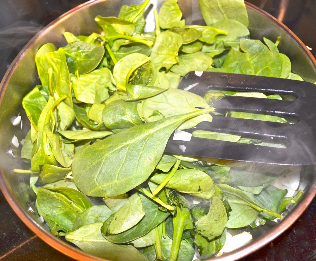 You need a whole lot of fresh spinach to get a decent amount cooked