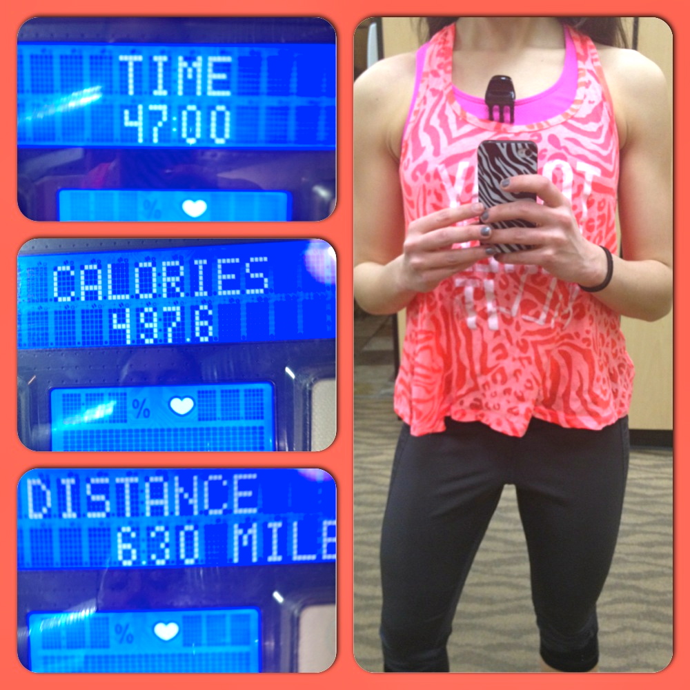 47 min, almost 500 calories, and 6.3 miles. Totally getting it!