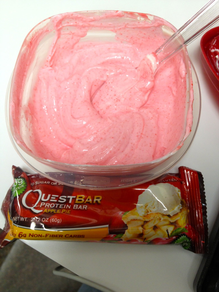 Quest bar, jello yogurt