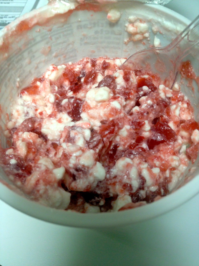 Old school food! Cottage cheese and preserves. I wanted one last hurrah with this! It was a HUGE tub of it too