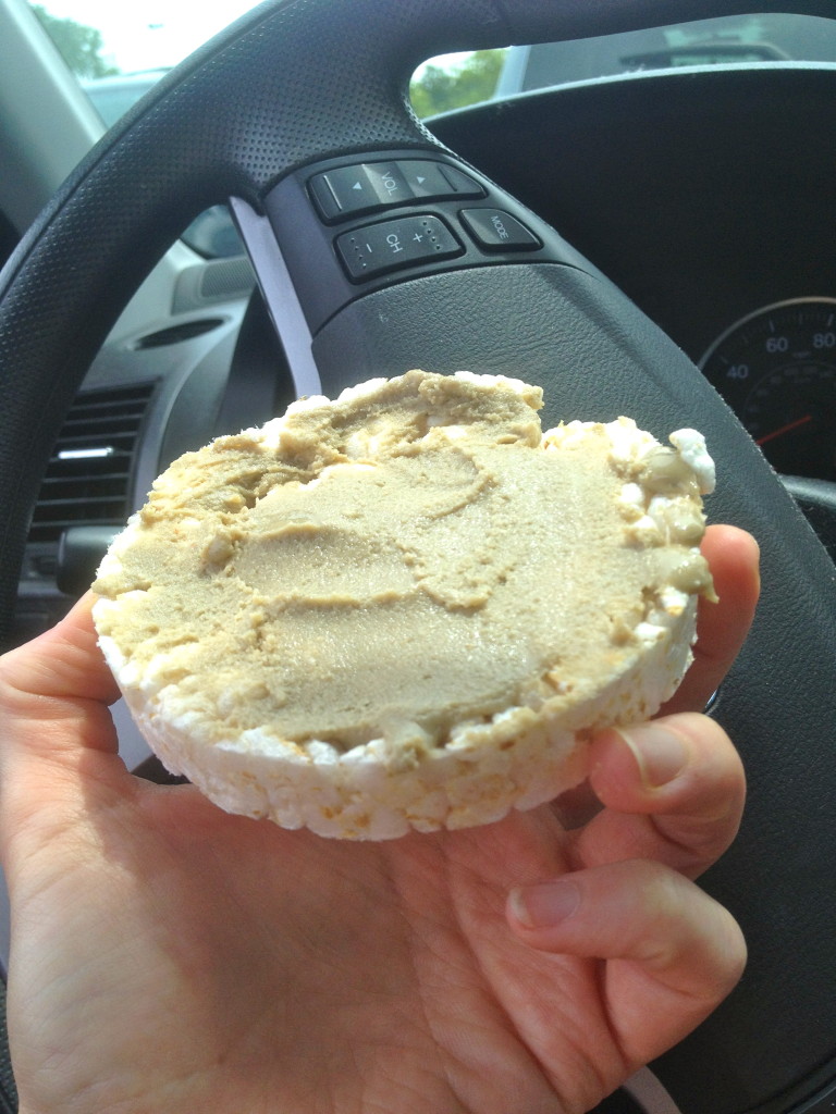 Rice cake with sun butter. Okay this wasn't the actual picture, from another day but still the same!