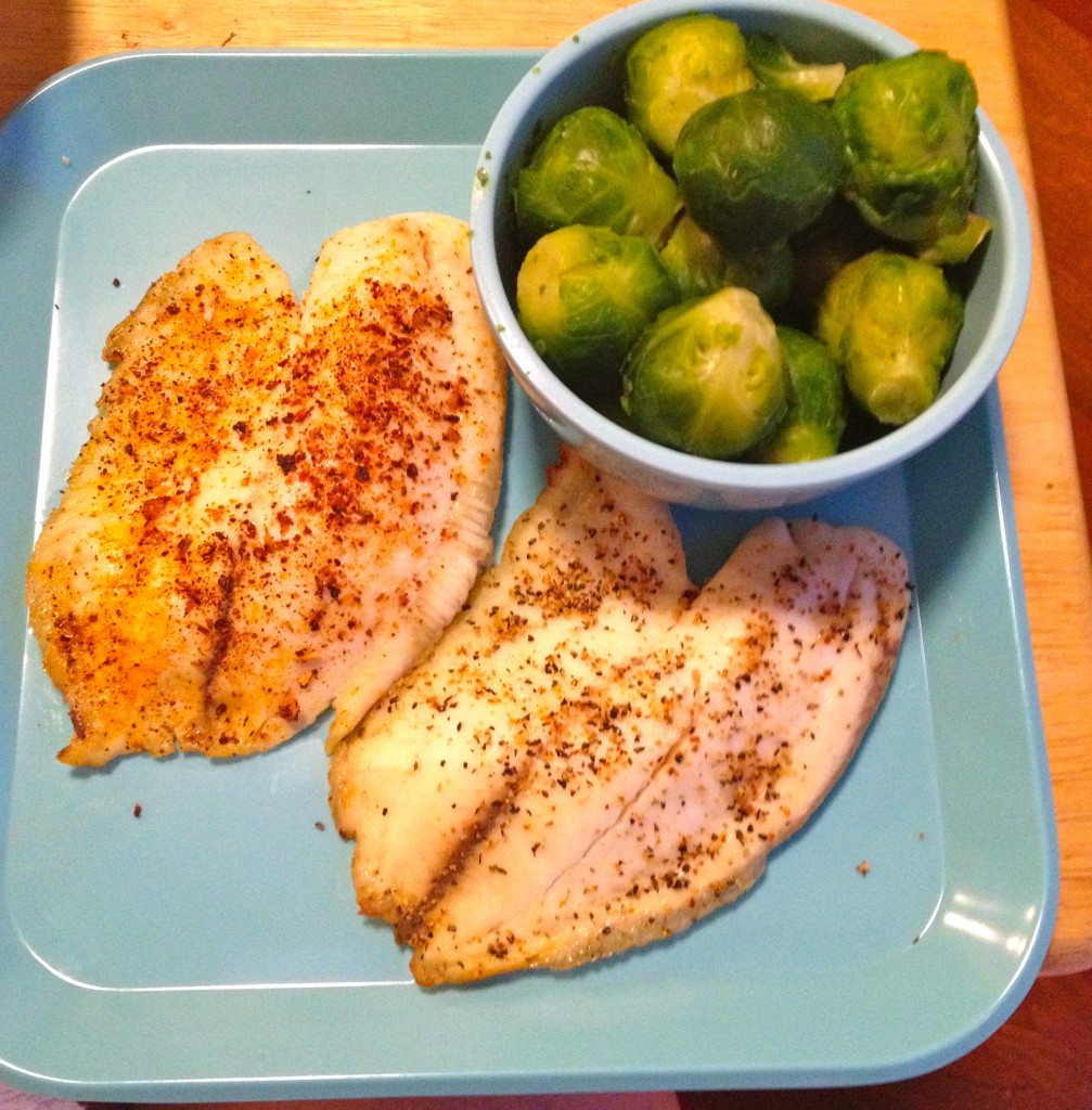 Tilapia, brussels sprouts, also a salad on the side 