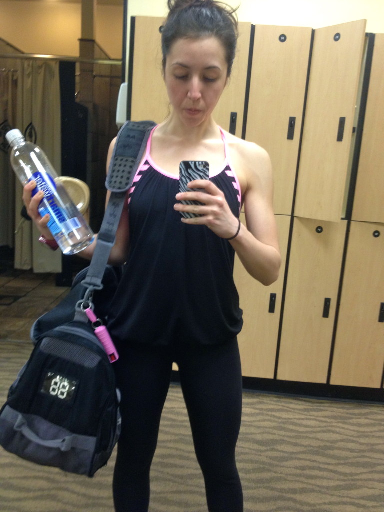 Gym bag, water, and nut butter for a friend downstairs! Yes I brought it to the gym... 