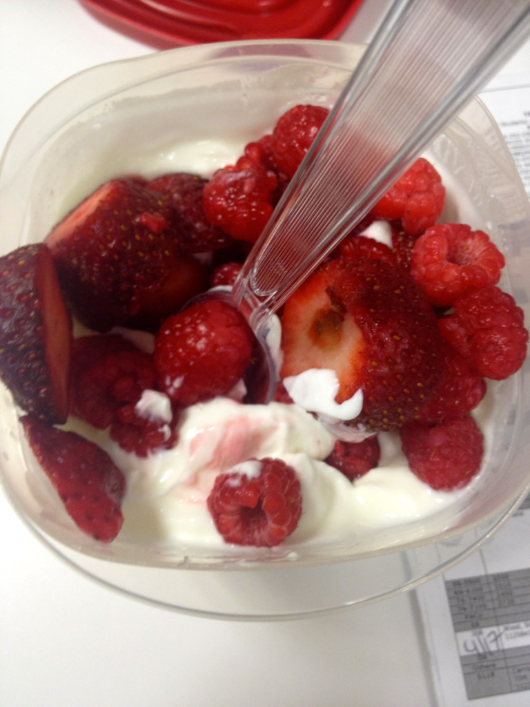 meal one, berries and greek yogurt. mmmmm