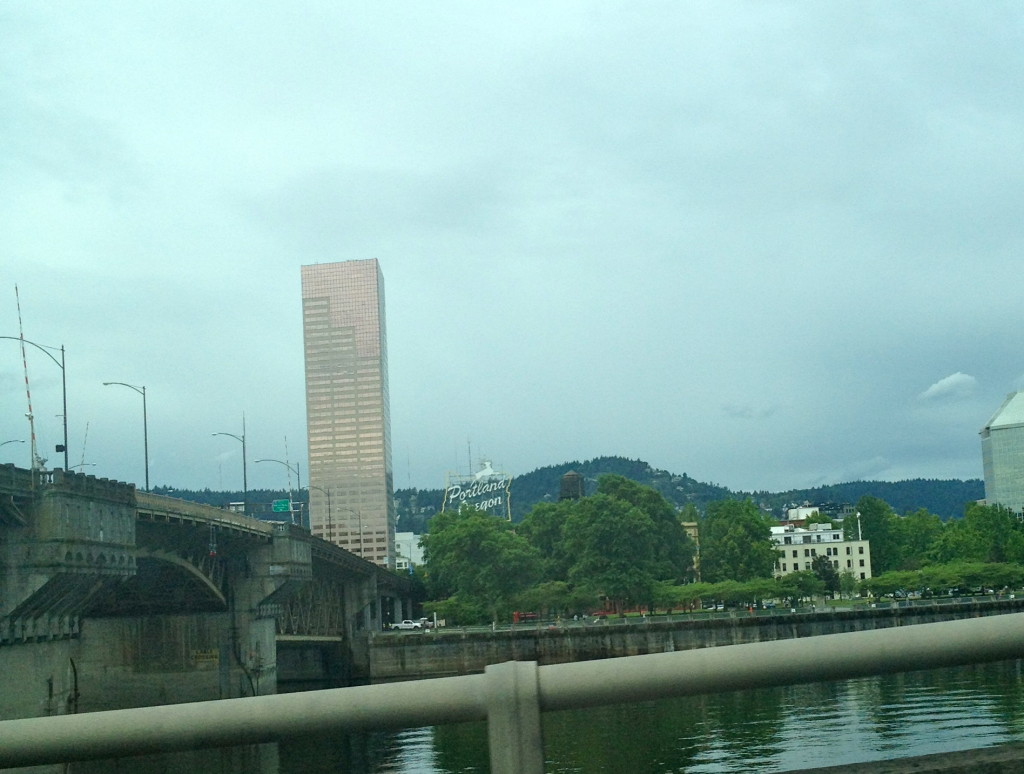 My first view of Portland from the cab. You can see the Portland Oregon sign in the distance