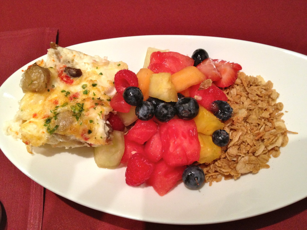 Egg white frittata (it was really good), fresh fruit, and granola again! 