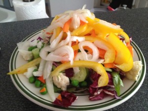 We leave salads on the countertops sometimes and eat them at room temp instead of chilled... Countertop salad born!