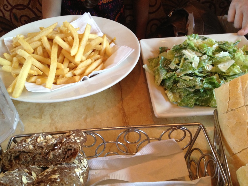 fries and salad