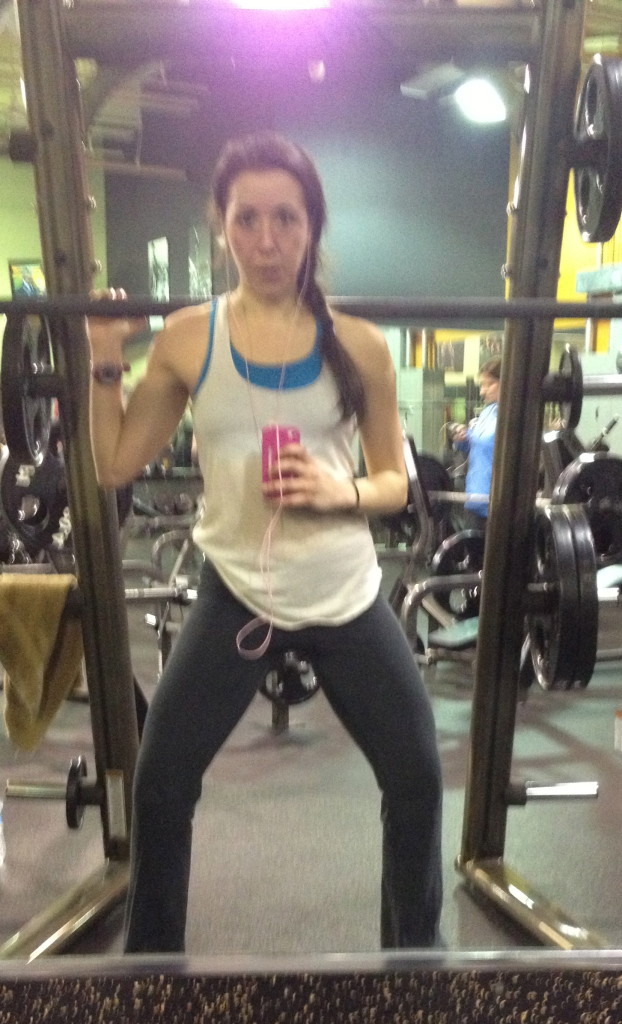 Squats! I managed to make it down the gym staircase to the Smith machine...
