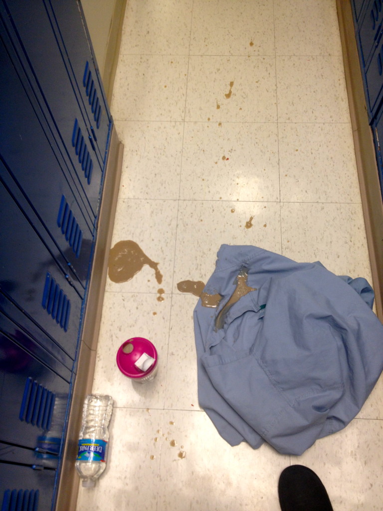 Protein Drink on the OR locker room floor