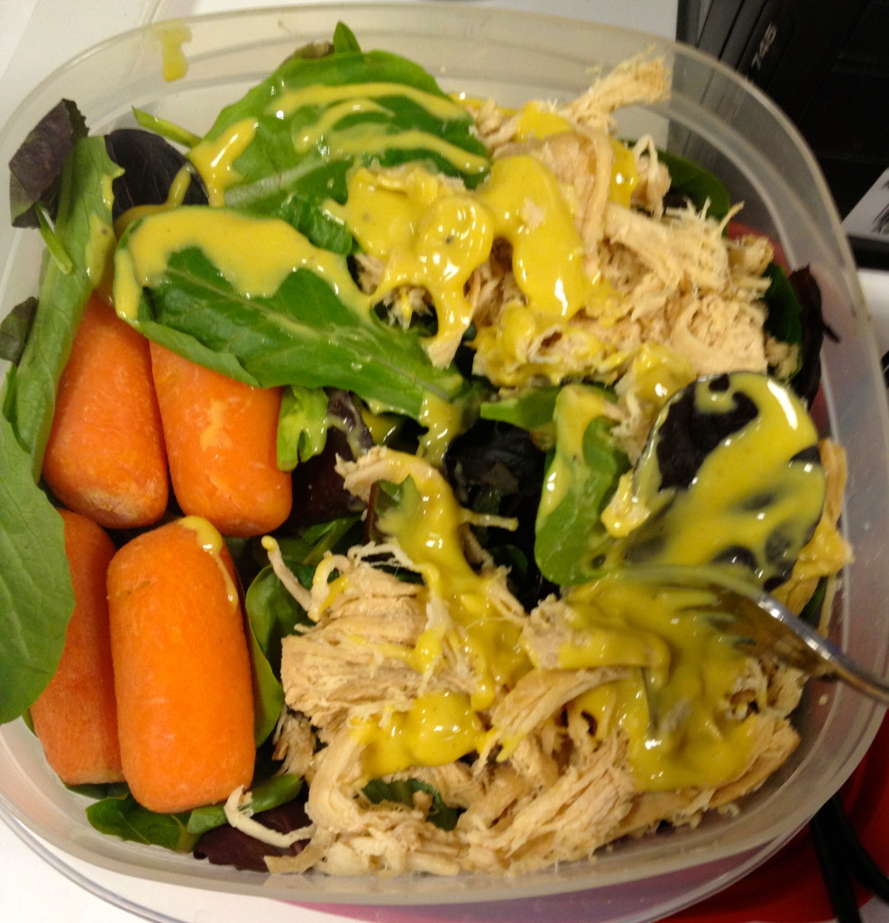 Not the same salad, this was the other day. I ended up using that vinaigrette I whipped up the other day and the agave did not work as well as the honey! It clumped.. :( 
