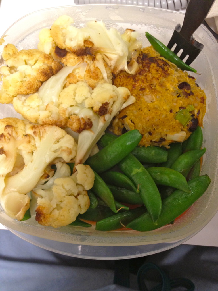 Lunch included my butternut squash chicken burger and some veggies