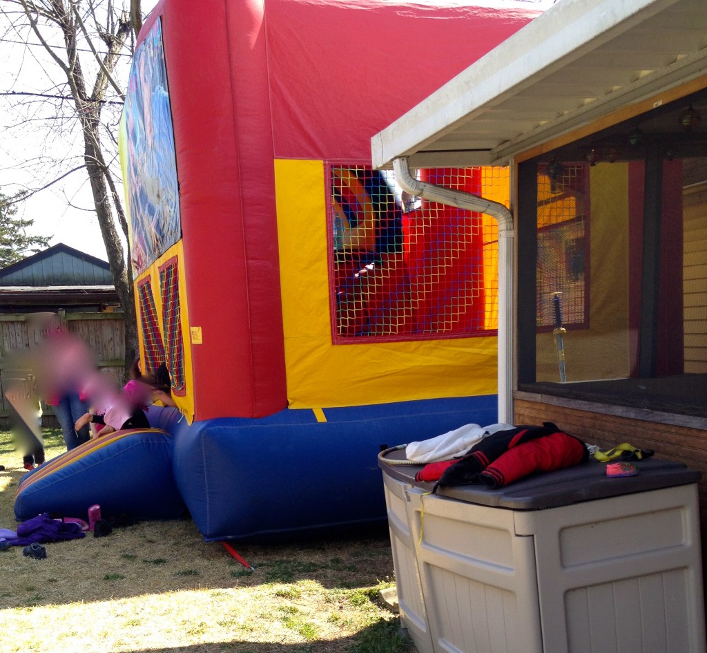 They had a moon bounce. Always a big hit! Usually I jump in this with her and the trampoline but there were tons of little kids I could knock out...